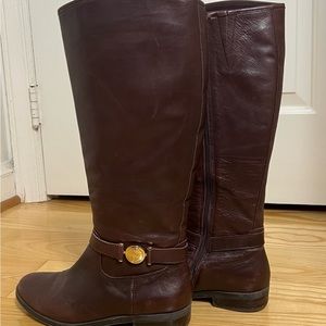 Burgundy Leather Riding Boots - Tommy Hilfiger - Fall Boots - Below Knee Boots